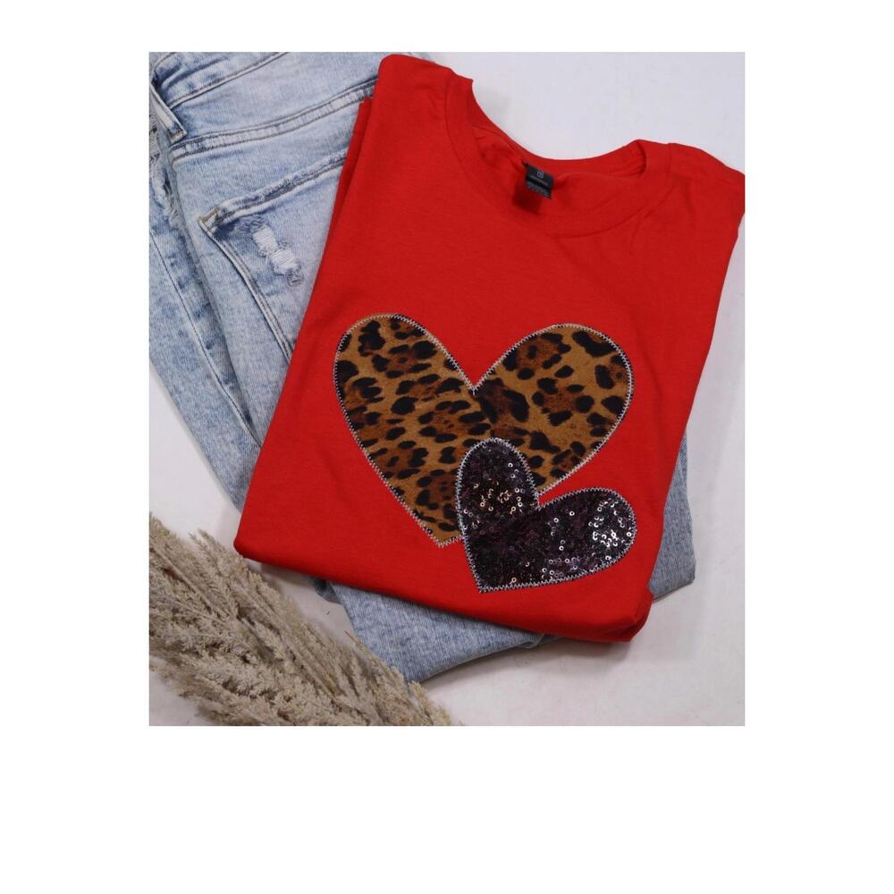 NEW SOUTHERN BELLE women's valentine heart tee in red/leopard
